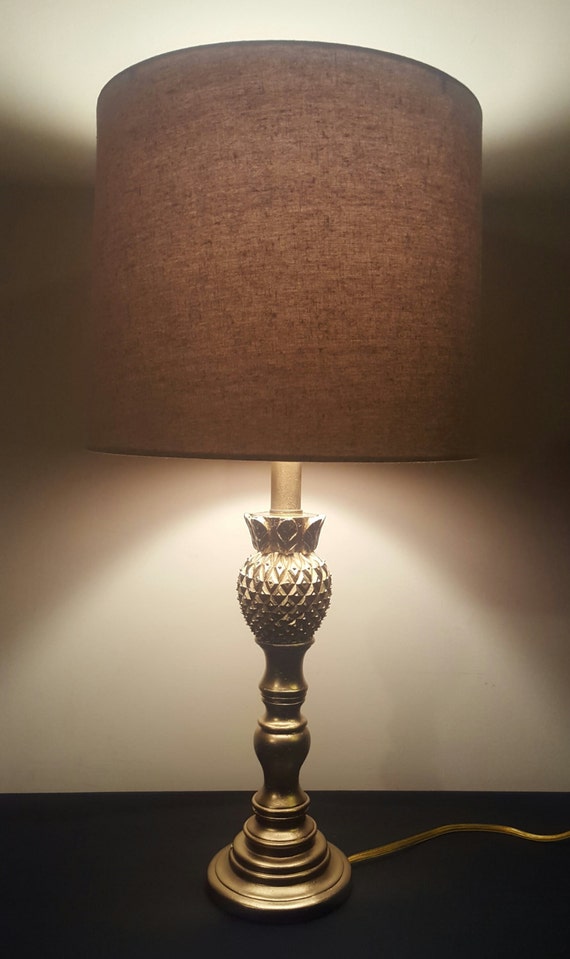 Upcycled Pineapple Lamp Base Gold Wood Table Lamp Wooden