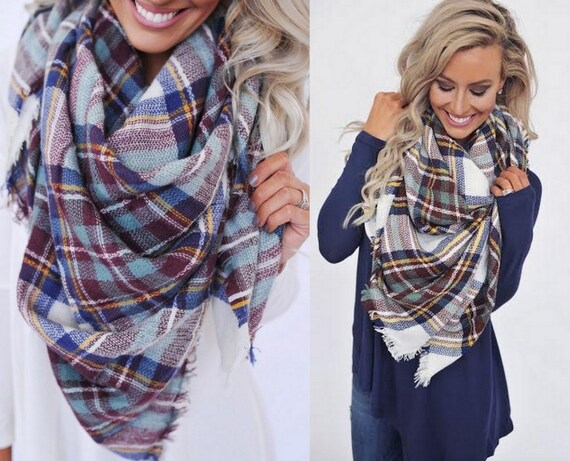 White Plaid Blanket Scarf Blanket Scarf Plaid by OutfitBarn
