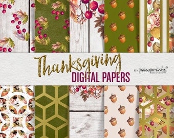 Thanksgiving Digital Paper-Thanksgiving Patterns-Fall Autumn Digital Paper-Backgrounds