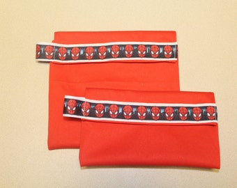 Reusable snack, sandwich, lunch bags, spiderman, super hero