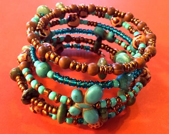 Boho Wire Wrapped Bracelet Turquoise and Copper Bracelet
