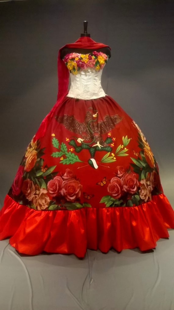 Items similar to Mexican Quincea era Dress  Frida Kahlo 