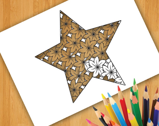 Adult Coloring Sheets, Colouring Poster, Posters To Color, Adult Coloring Wall Art, Coloring Star And Flowers, Floral Star Coloring