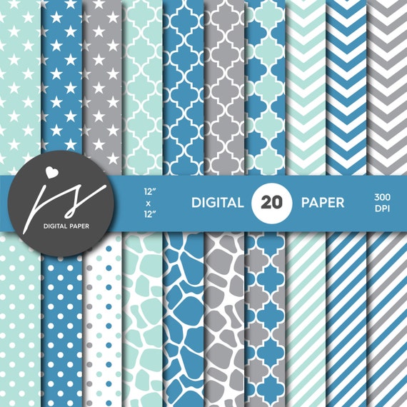 Blue Grey Scrapbook Paper Digital Paper Pattern with polka