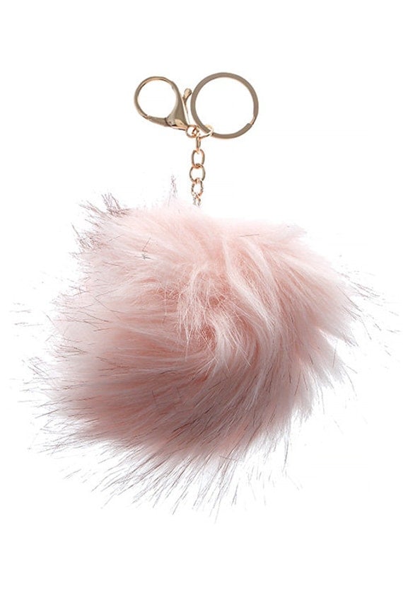 Rabbit Fur Pom pom Key Chain fluff ball keychain by Scarlettaa