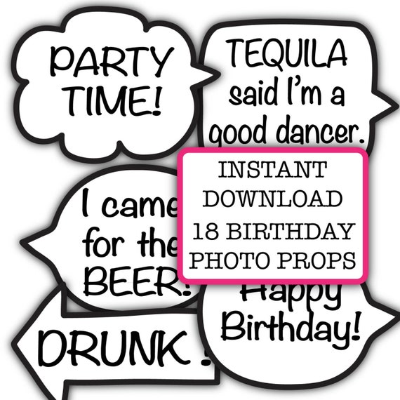 Funny Birthday Party Photo Booth Props INSTANT Download Adult