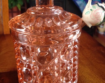 Vintage Cut Glass Orange Sugar Bowl w/Teapot Spoon