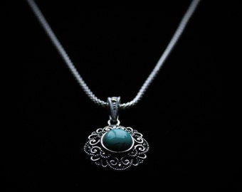 9.25 Silver Turquoise Rossette Necklace with Marcasite