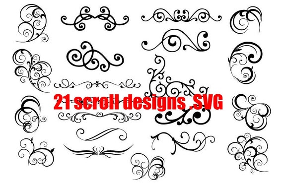 Download 21 scroll designs SVG florish swirls Cut File by OhThisDigitalFun