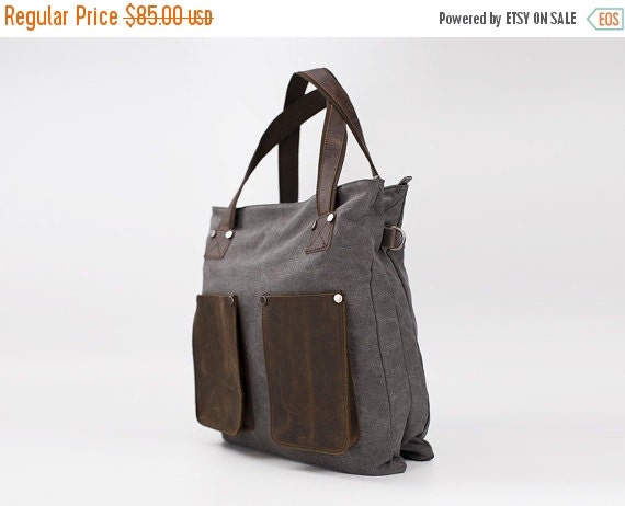 Vintage Style Double Pocket Leather Canvas Tote by Bristlegrass