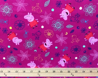Peppa Pig Plays in Flowers fabric / 100 % Cotton/ Sold by the yard/ Yardage available in Continuous cut