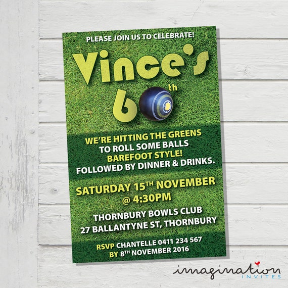 Lawn Bowls Invitation Birthday Invite 30th 40th 50th 60th 70th