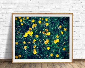 dandelions, summer, botanical, flowers, instant download art, wall art, printable art, rustic, large art, art print, green -"Dandelion Days"
