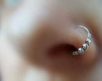 Nose Ring , Helix Earring , Cartilage Hoop , Beaded helix hoop , Silver Helix Piercing , Septum Ring , Nose Hoop 22ga 8mm inner diameter