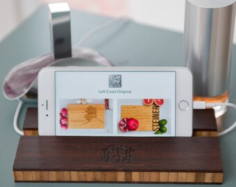 Phone stand Mom Boyfriend Personalized Men Charging station Wood inspiration quote all iPhone Galaxy smartphone organizer