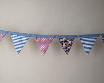 Bunting - blue & pink flowers/spots/stripes
