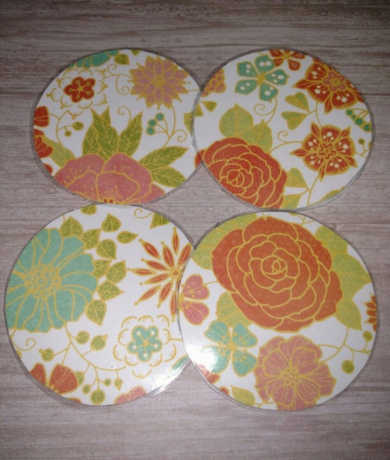 Floral drink coaster set paper coaster set drink by kerrlakegifts