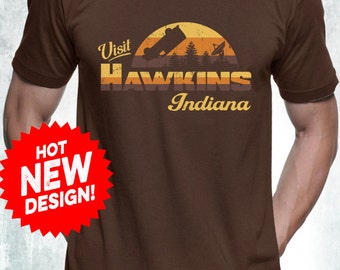 Stranger Things T-Shirt Hawkins Indiana Shirt The Upside Down Shirt Cotton Jersey Mens and Ladies Womens T-Shirt Unisex Adult Sizes