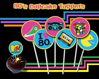 80's Cupcake Toppers, 80s Party, 80s Printable Toppers