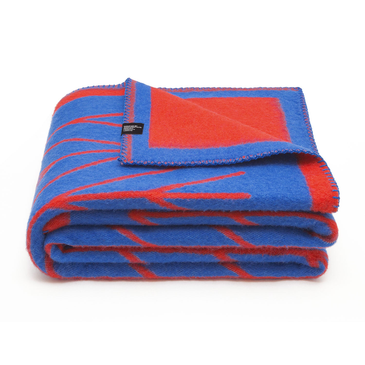 100% Merino Wool Blanket Blue/red Handmade Throw by MyFacturyHub
