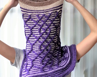 Knitting pattern, Patron tricot PDF – Cadence Cowl Shawl, hand knitted, multicolor shawl, easy knit, wrap, neck warmer, hooded cowl.