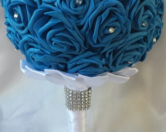 Customize Navy Blue Bridal Bouquet Navy Navy Blue Wedding Bouquet Navy Blue Brooch Bouquet Rhinestone Bouquet Bouquet Blue Brooch bouquet