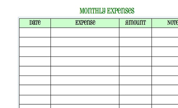 monthly expense sheet