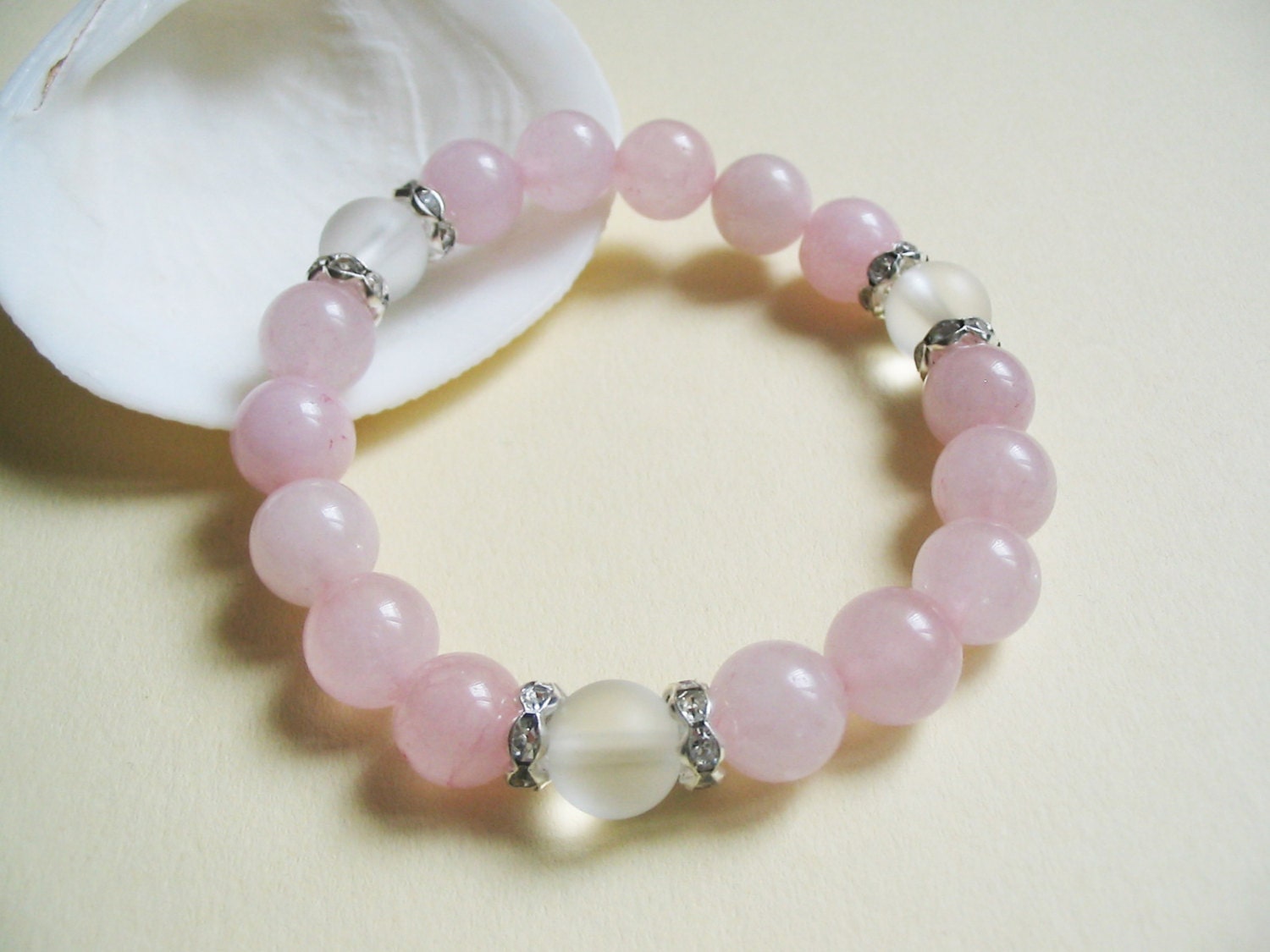 Rose Quartz Bracelet Pink Bracelet Clear Quartz Bracelet Heart