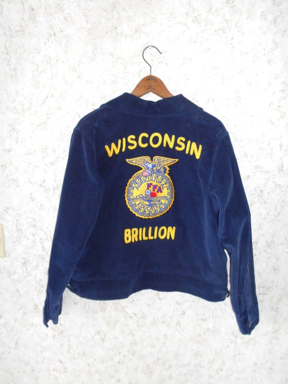 Vintage FFA Navy Corduroy Jacket Brillion Wisconsin Patches