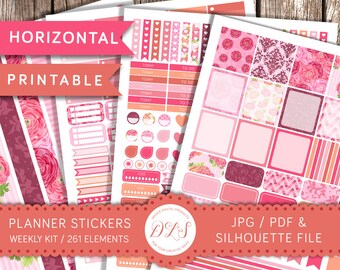 Printable HORIZONTAL Planner Sticker Set by DesignLovelyStudio
