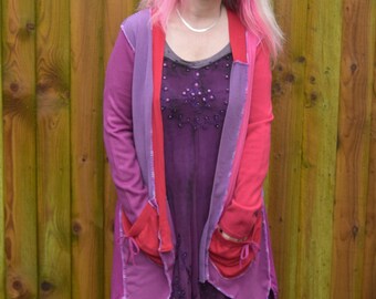 Boho style Patchwork Cardigan in pinks and purples