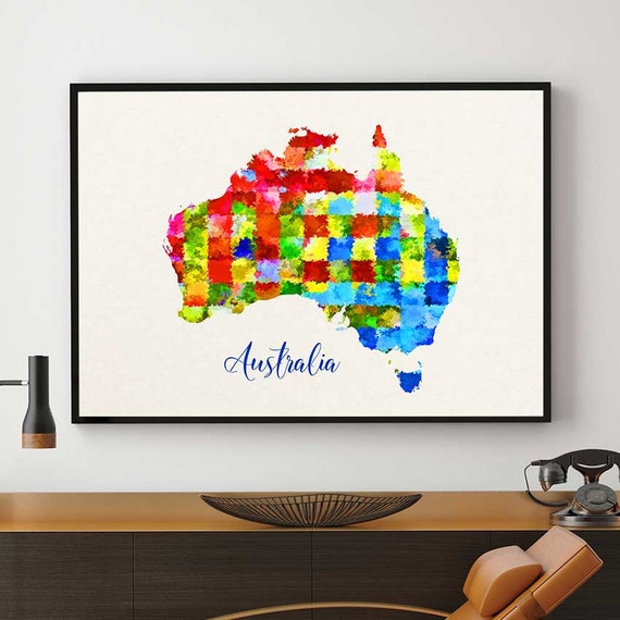  Australia  Map Australian  Poster Australia  Print Watercolour