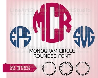 Circle Monogram Font SVG, DXF, EPS - Cutting Files For Silhouette, Cricut and More - Alphabet Font - Three Free Circle Frames Included
