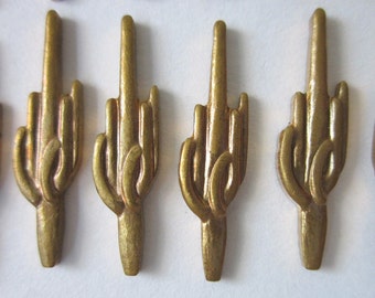 12 Vintage Cactus Brass Stampings, 21mm x 5.5mm