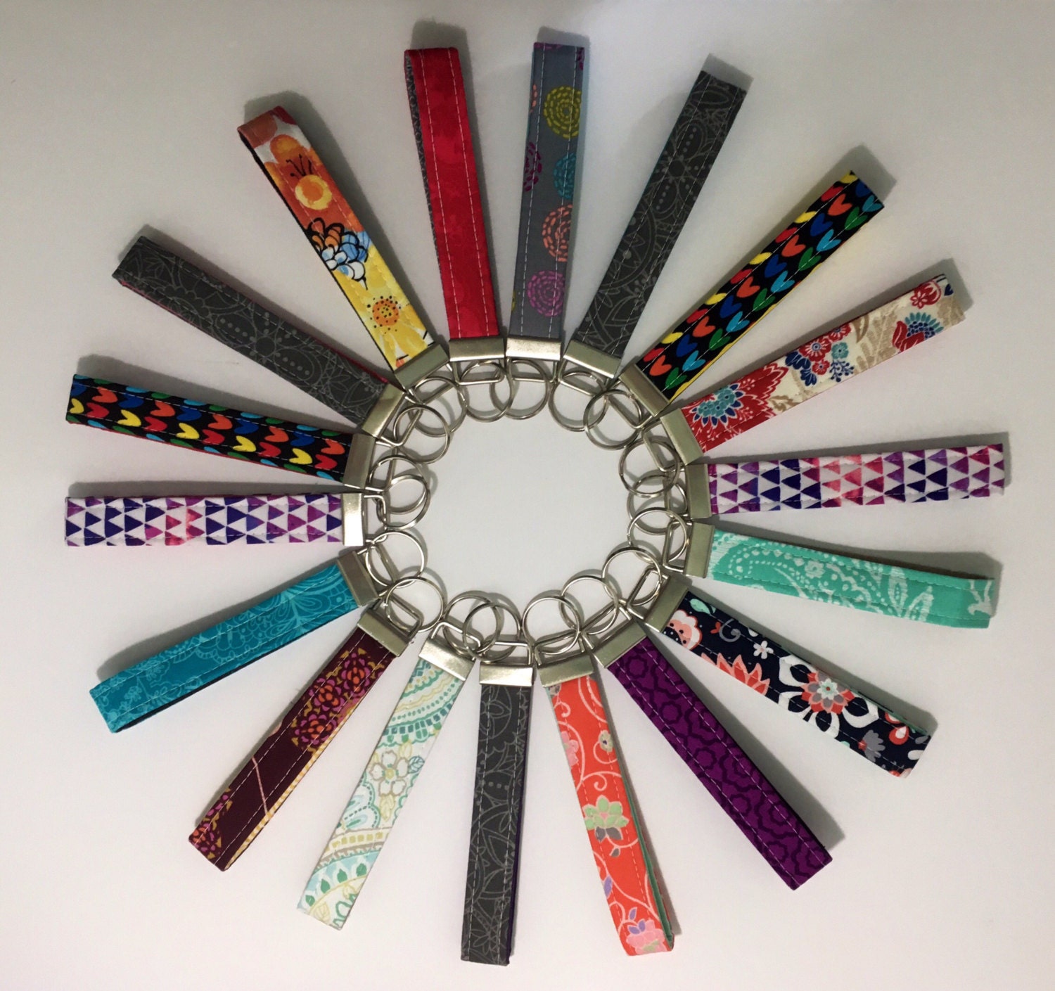 Key fob fabric wristlet keychain holder wrist strap