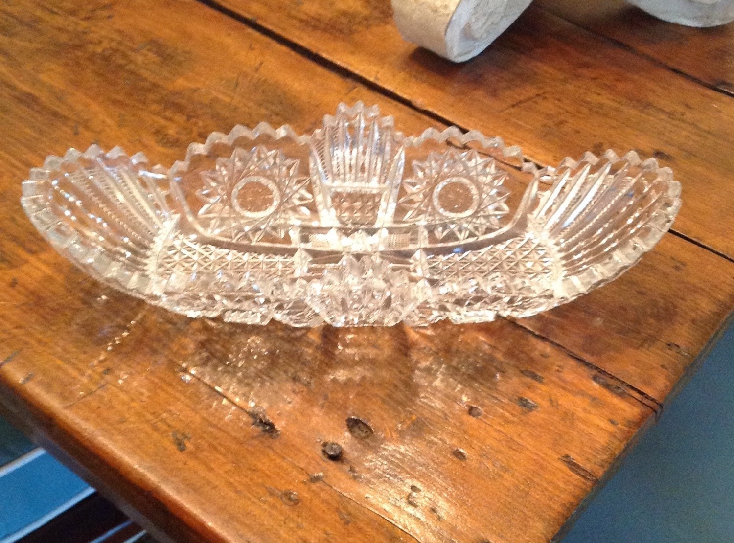 Cut glass large celery dish