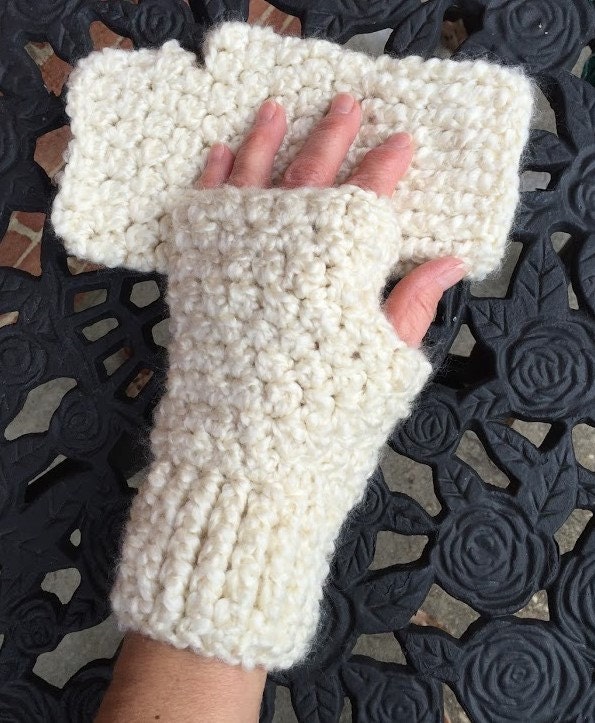Bulky Crochet fingerless gloves Winter mittens bulky