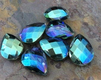 4 Large Teardrop Glass Crystal Beads, Blue, AB Finish, 24x17x11mm