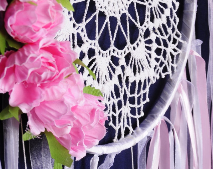 Dreamcatcher white Dream Catcher pink roses Dreamcatcher New Dream сatcher gift idea dreamcatchers boho dreamcatcher wall handmade mobile