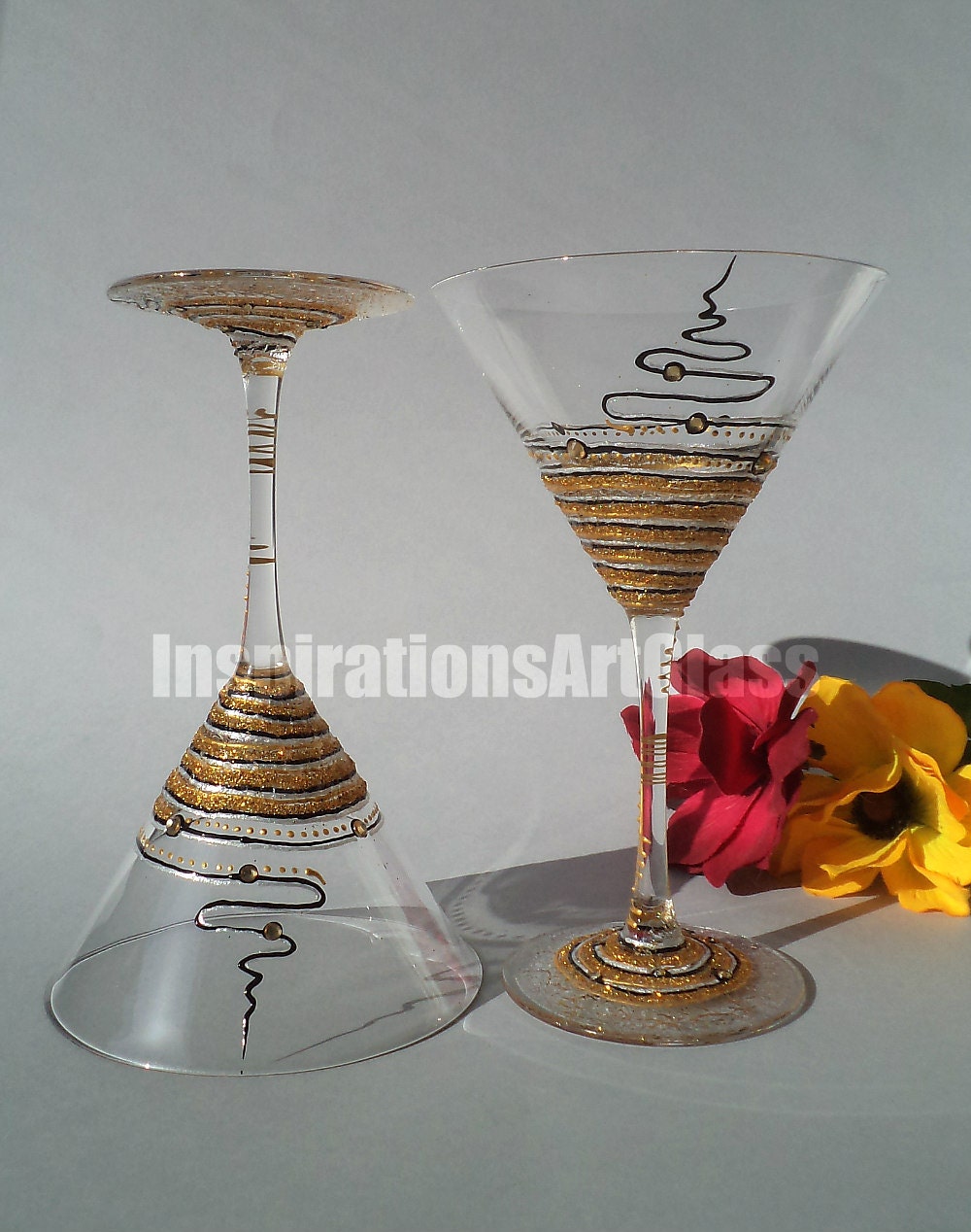 Hand painted Martini Glasses Personalized Glasses Gold