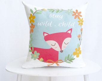 Decorative Pillow, Throw Pillow, Fox, Fox Pillow, Nursery Pillow, Gift, Stay Wild Child, Baby Shower Gift, Fox Decorative Pillow, Pillow