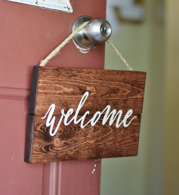 Rustic Chic Hand Painted Twine Rope Hanging Welcome Sign