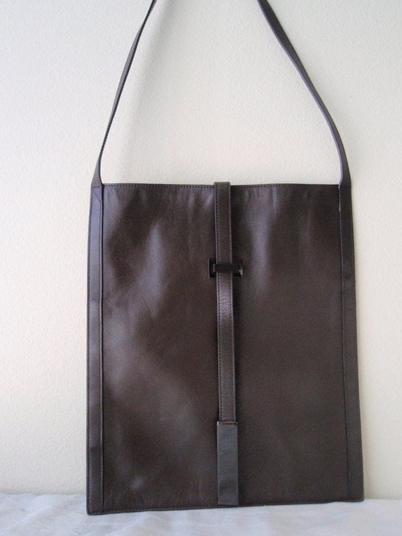 Gucci Leather Dark Brown Flat Shoulder Bag Vintage from 90s