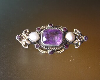 Austro-Hungarian Silver(750) Brooch with Amethyst.