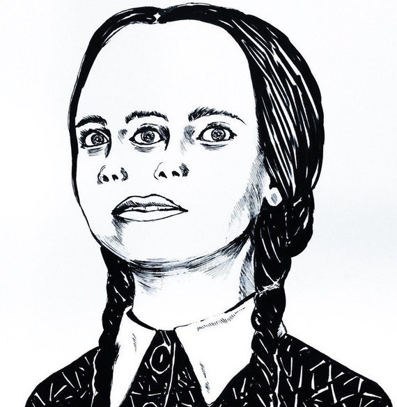 Wednesday Addams Black And White Drawing