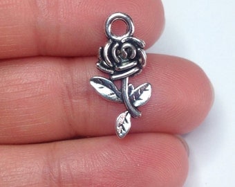 7 rose charms - tibetan silver plate, Beauty and the beast rose, flower charms, garden charms, unique charms for jewelry making,