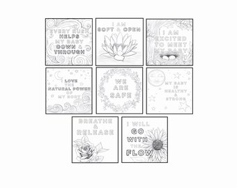 Labor & Birth Affirmation 7"x7" Coloring Prints - set of 8