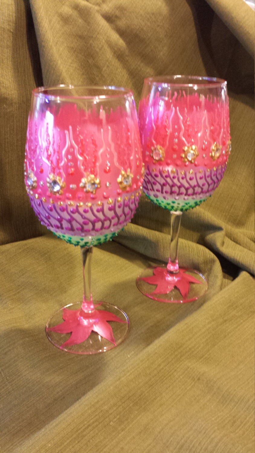 Hand Painted Wine Glass. Fancy Wine Glass. by IrishWineDesign
