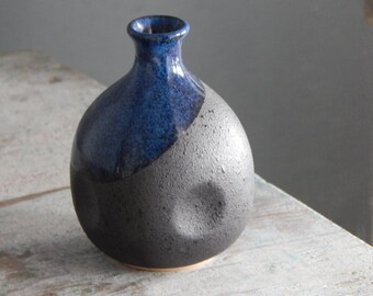 Scandinavian Vintage Ceramic Vase Blue Black Vase