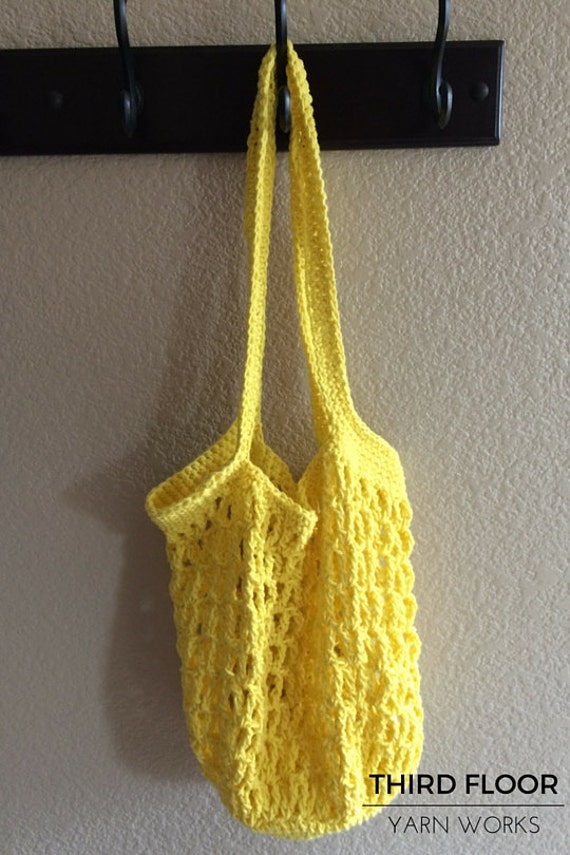 Crochet Cotton Mesh Market Bag Yellow by ThirdFloorYarnWorks